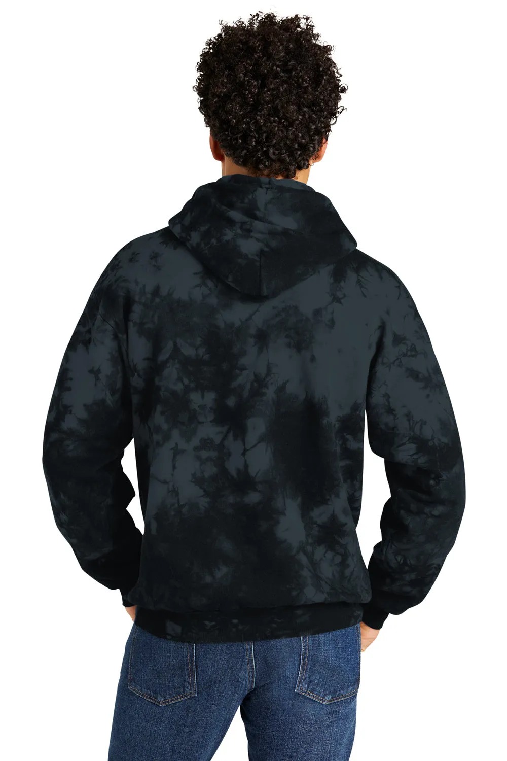 Port & Company Mens Crystal Tie-Dye Hooded Sweatshirt Hoodie w/ Pouch Pocket - Black