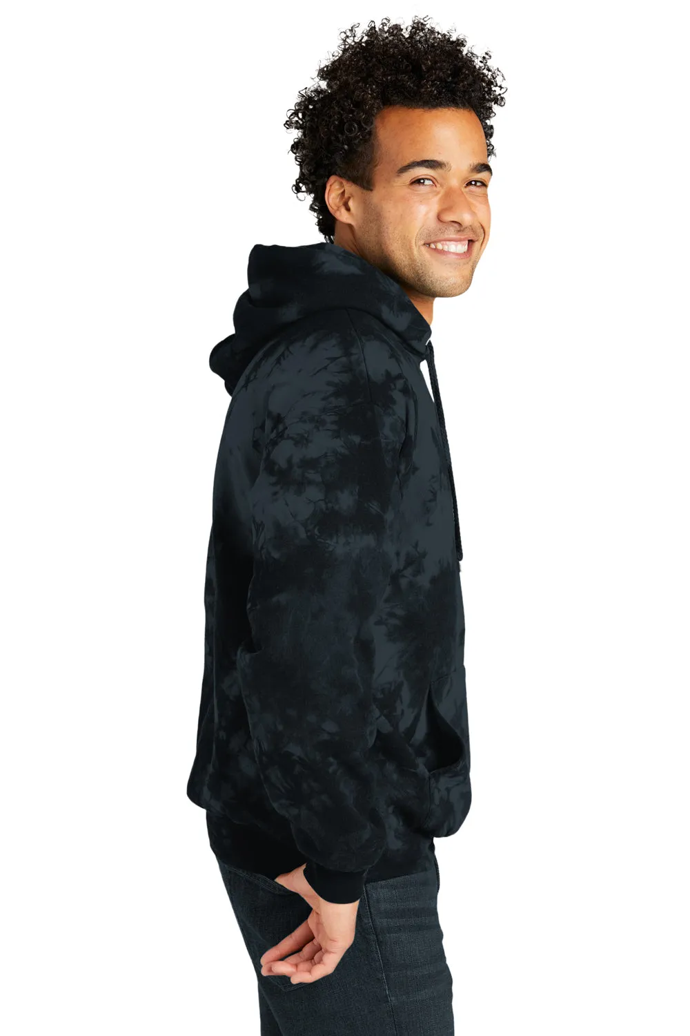 Port & Company Mens Crystal Tie-Dye Hooded Sweatshirt Hoodie w/ Pouch Pocket - Black