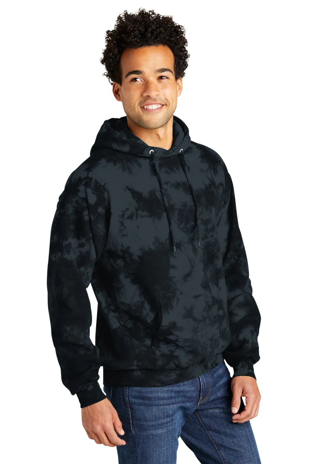 Port & Company Mens Crystal Tie-Dye Hooded Sweatshirt Hoodie w/ Pouch Pocket - Black