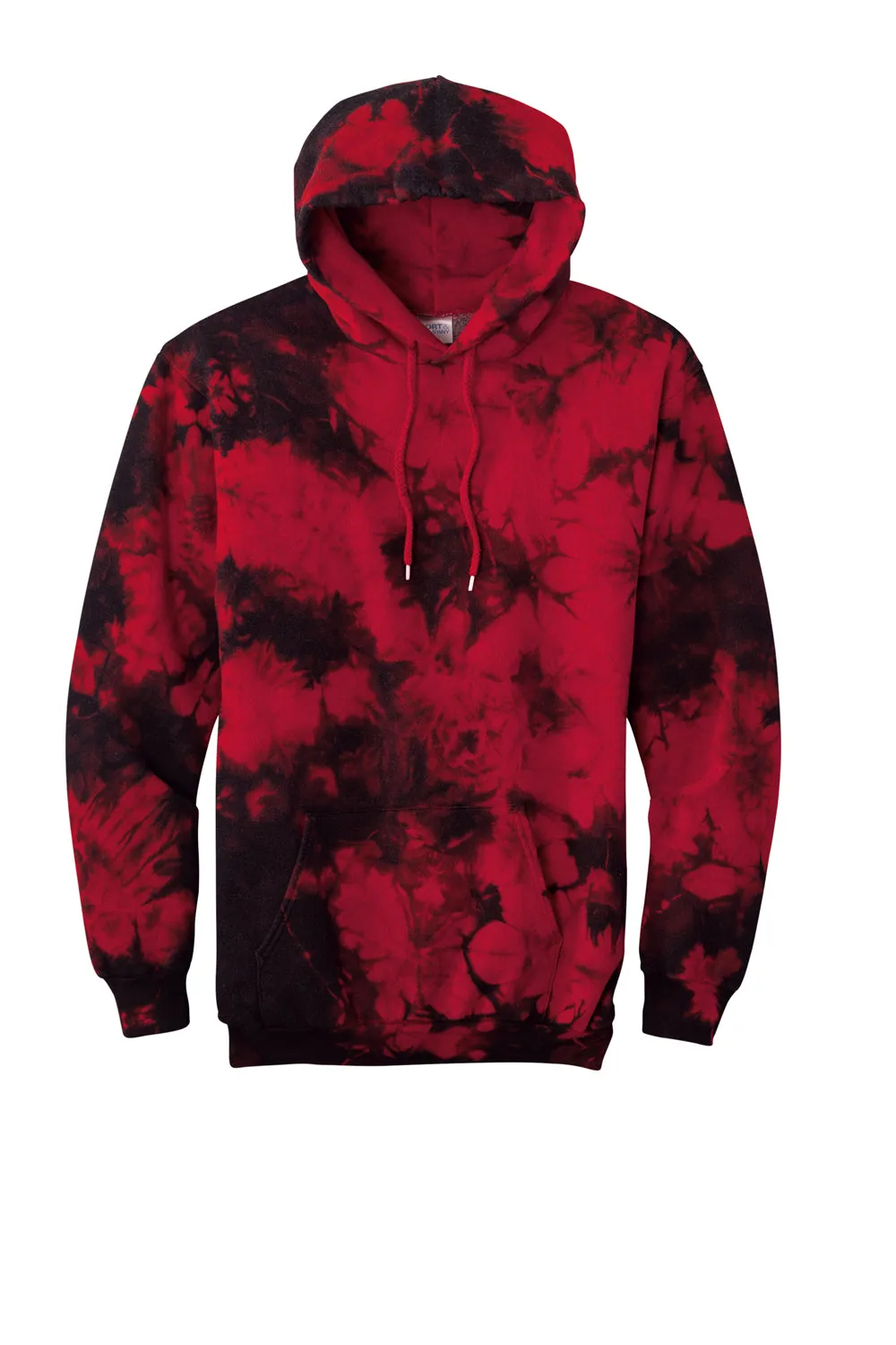 Port & Company Mens Crystal Tie-Dye Hooded Sweatshirt Hoodie w/ Pouch Pocket - Black/Red