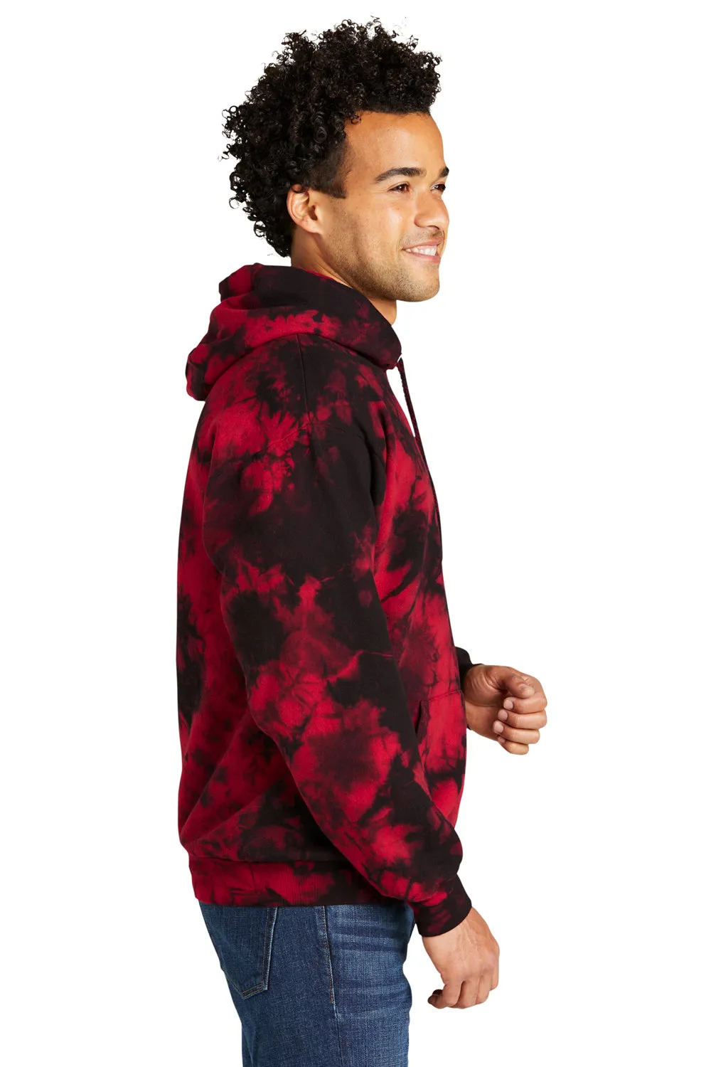 Port & Company Mens Crystal Tie-Dye Hooded Sweatshirt Hoodie w/ Pouch Pocket - Black/Red