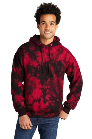 Port & Company Mens Crystal Tie-Dye Hooded Sweatshirt Hoodie w/ Pouch Pocket - Black/Red