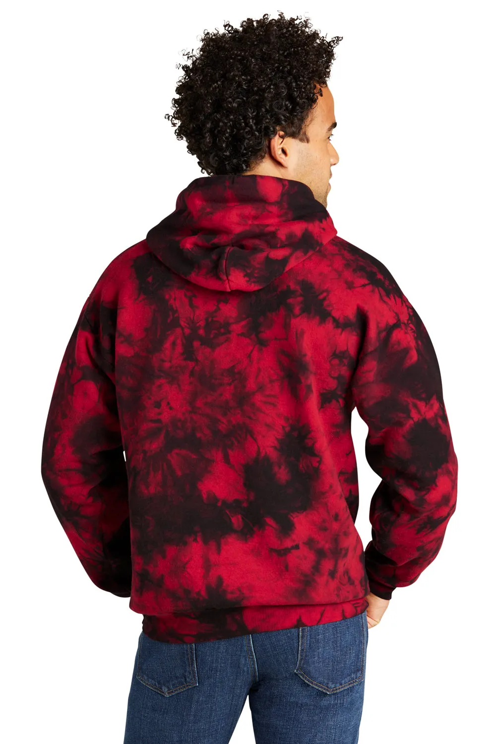 Port & Company Mens Crystal Tie-Dye Hooded Sweatshirt Hoodie w/ Pouch Pocket - Black/Red
