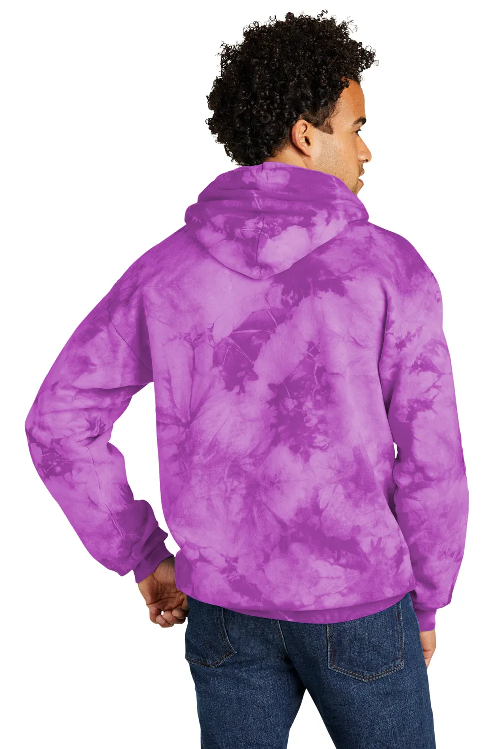 Port & Company Mens Crystal Tie-Dye Hooded Sweatshirt Hoodie w/ Pouch Pocket - Purple