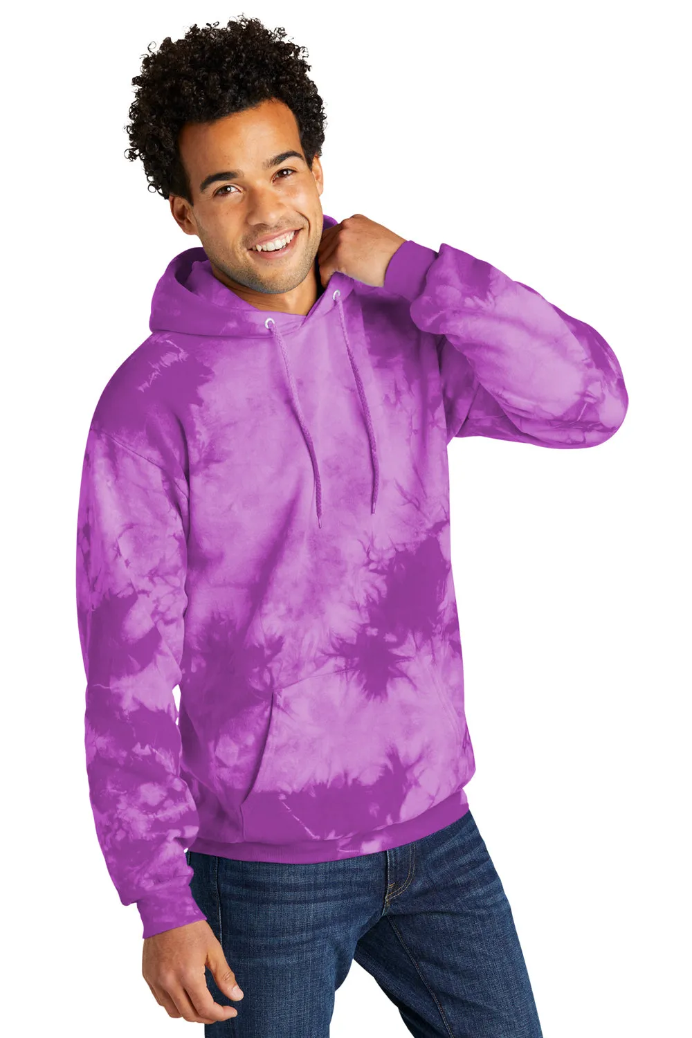 Port & Company Mens Crystal Tie-Dye Hooded Sweatshirt Hoodie w/ Pouch Pocket - Purple