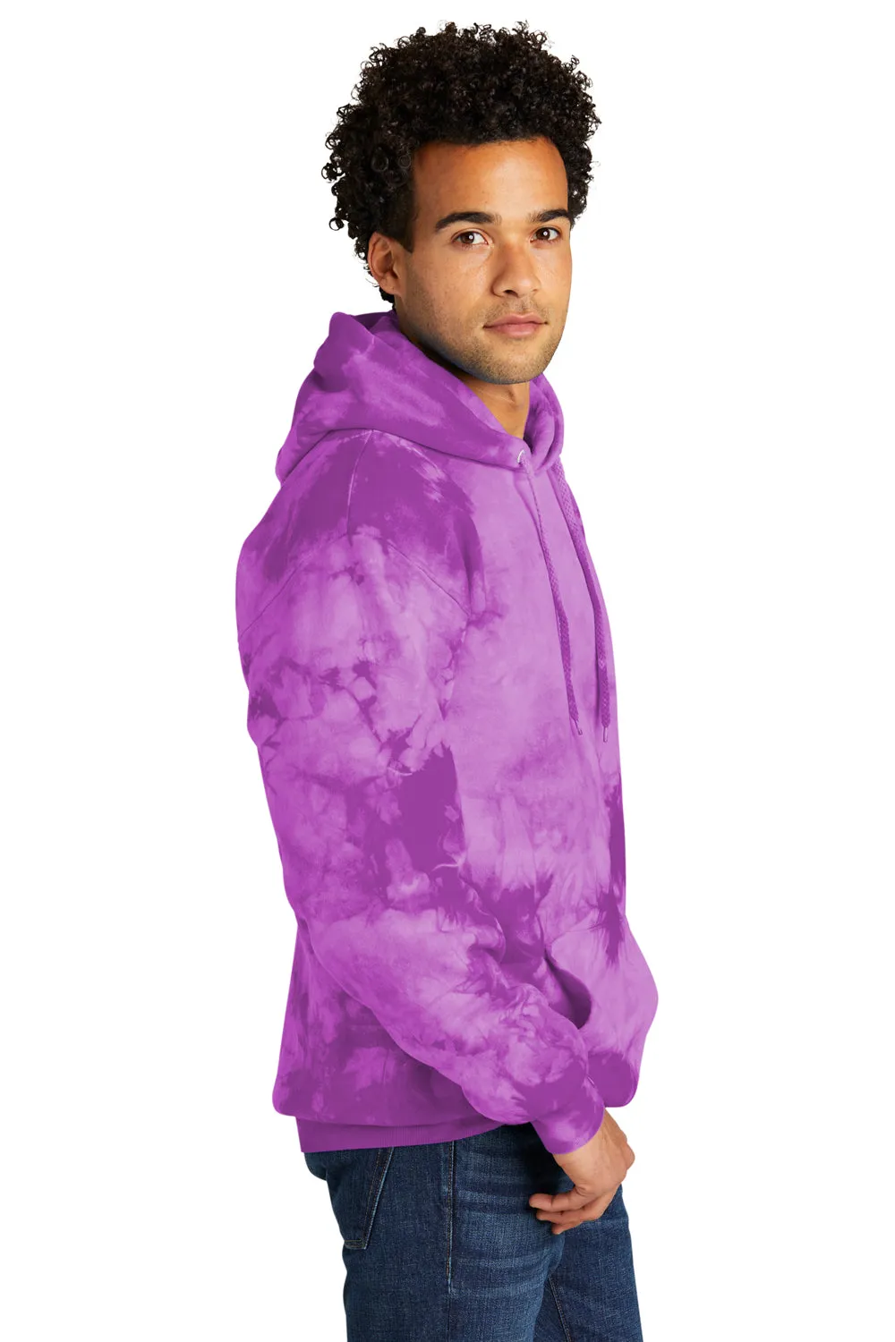 Port & Company Mens Crystal Tie-Dye Hooded Sweatshirt Hoodie w/ Pouch Pocket - Purple