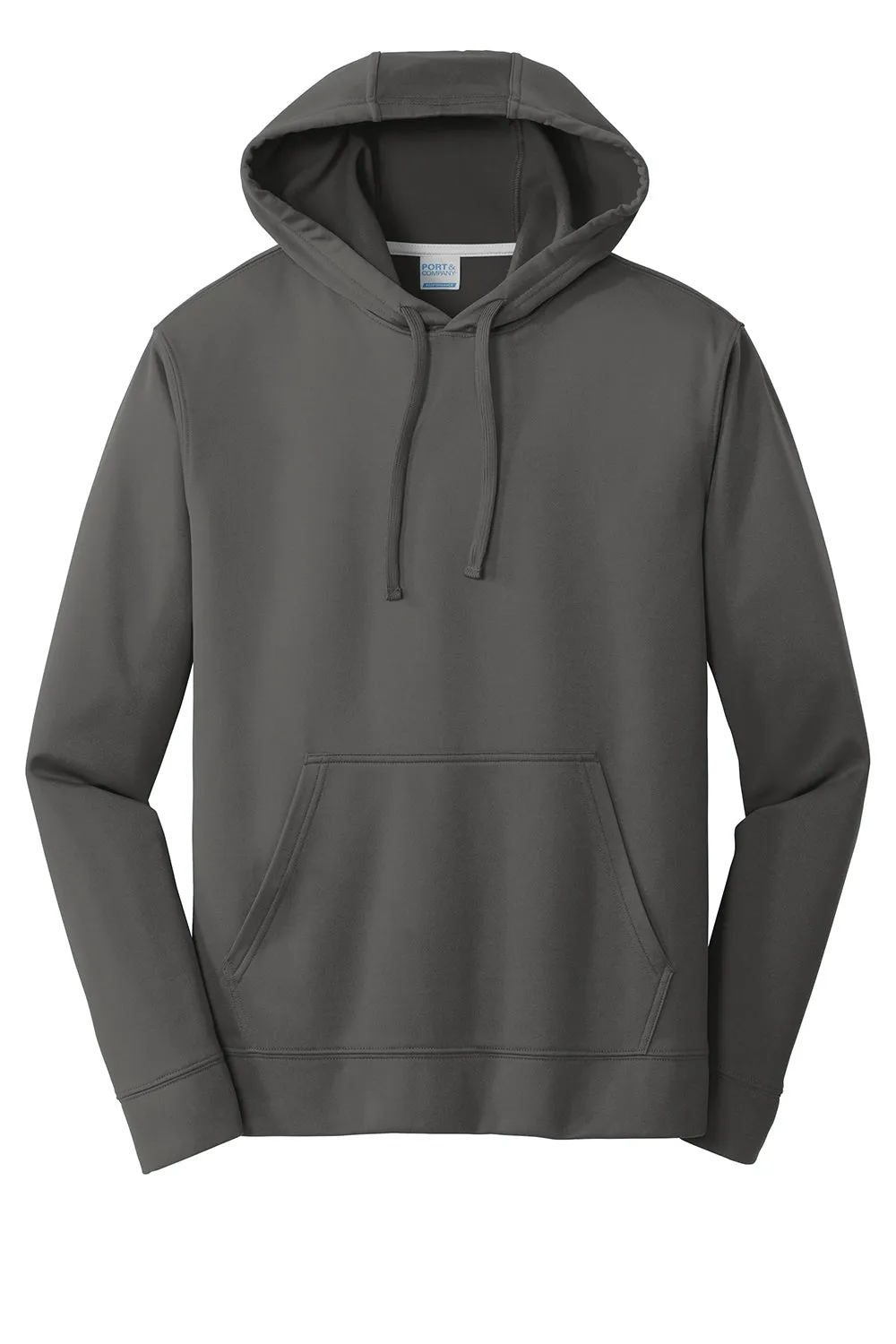 Port & Company Mens Dry Zone Performance Moisture Wicking Fleece Hooded Sweatshirt Hoodie w/ Pouch Pocket - Charcoal Grey