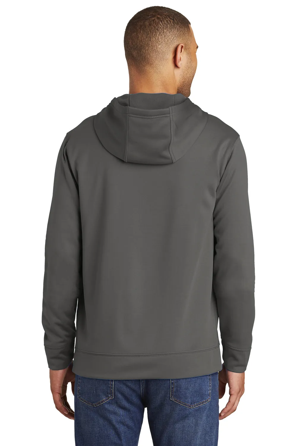 Port & Company Mens Dry Zone Performance Moisture Wicking Fleece Hooded Sweatshirt Hoodie w/ Pouch Pocket - Charcoal Grey