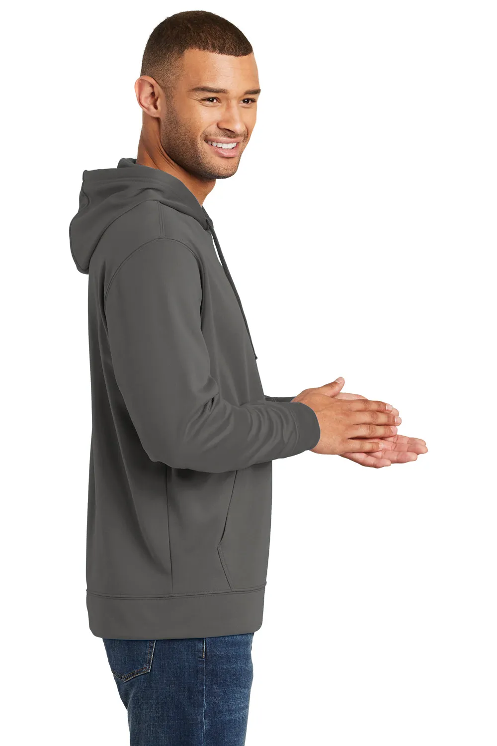 Port & Company Mens Dry Zone Performance Moisture Wicking Fleece Hooded Sweatshirt Hoodie w/ Pouch Pocket - Charcoal Grey
