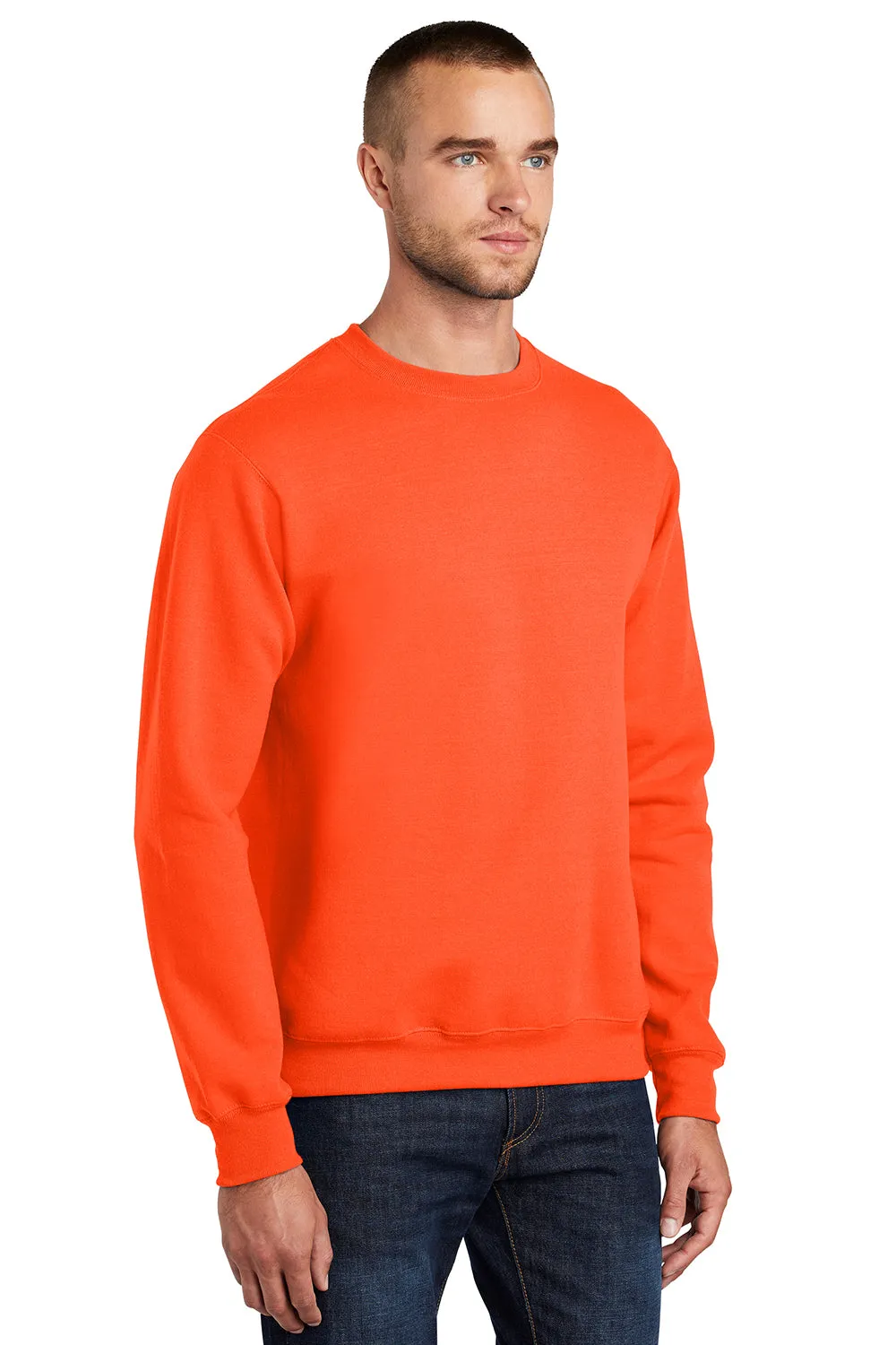 Port & Company Mens Essential Pill Resistant Fleece Crewneck Sweatshirt - Safety Orange