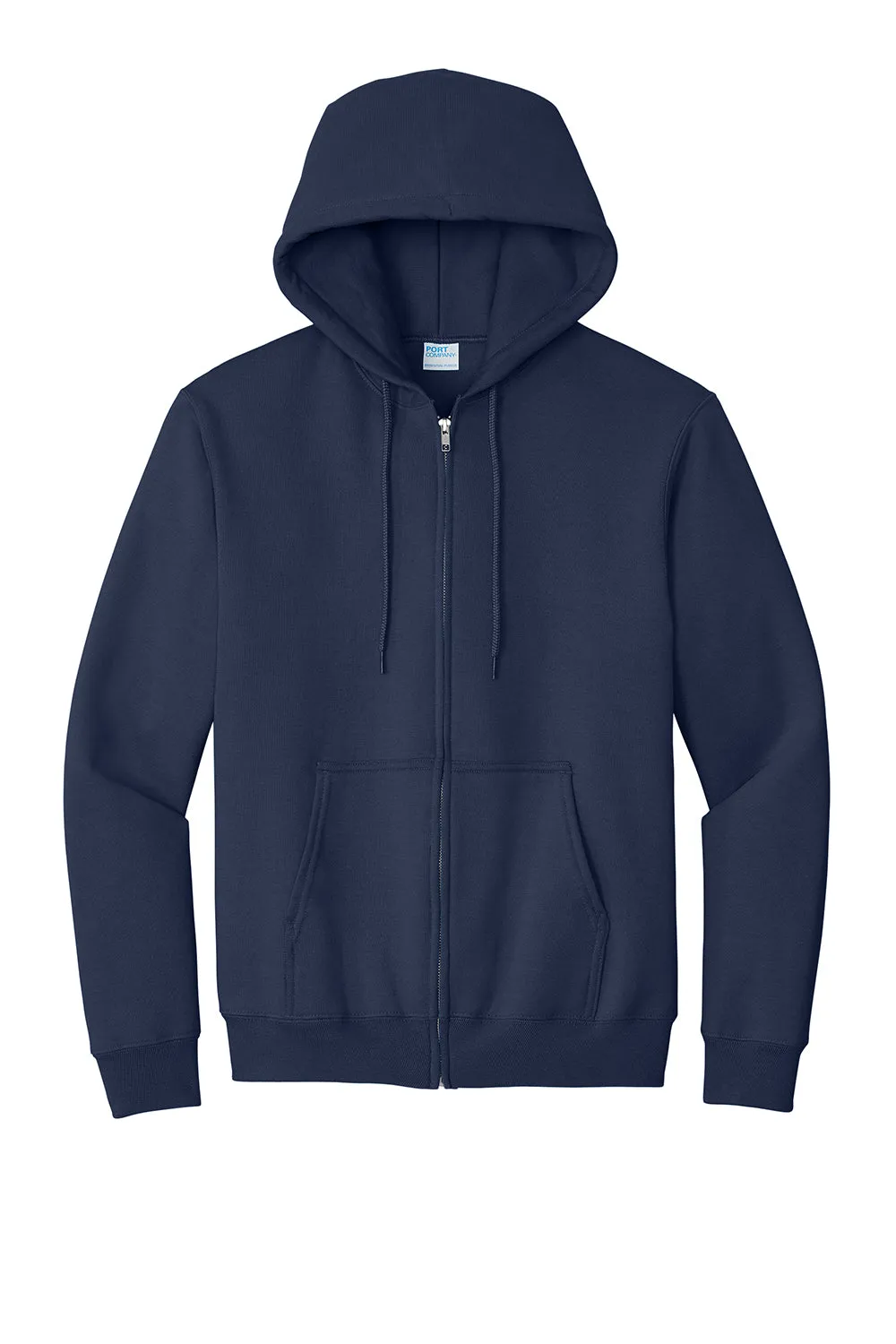 Port & Company Mens Essential Pill Resistant Fleece Full Zip Hooded Sweatshirt Hoodie w/ Pockets - Navy Blue