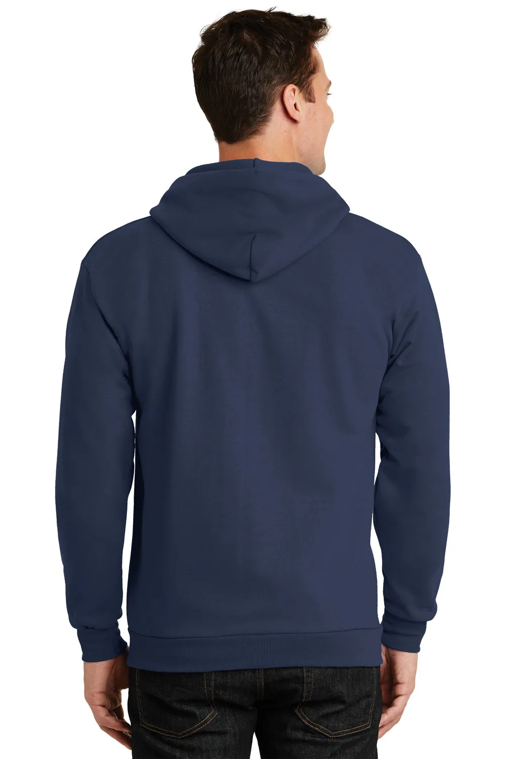 Port & Company Mens Essential Pill Resistant Fleece Full Zip Hooded Sweatshirt Hoodie w/ Pockets - Navy Blue