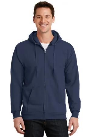 Port & Company Mens Essential Pill Resistant Fleece Full Zip Hooded Sweatshirt Hoodie w/ Pockets - Navy Blue
