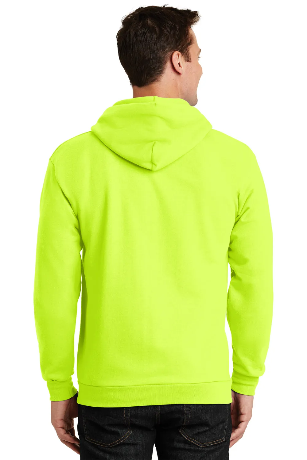 Port & Company Mens Essential Pill Resistant Fleece Full Zip Hooded Sweatshirt Hoodie w/ Pockets - Safety Green