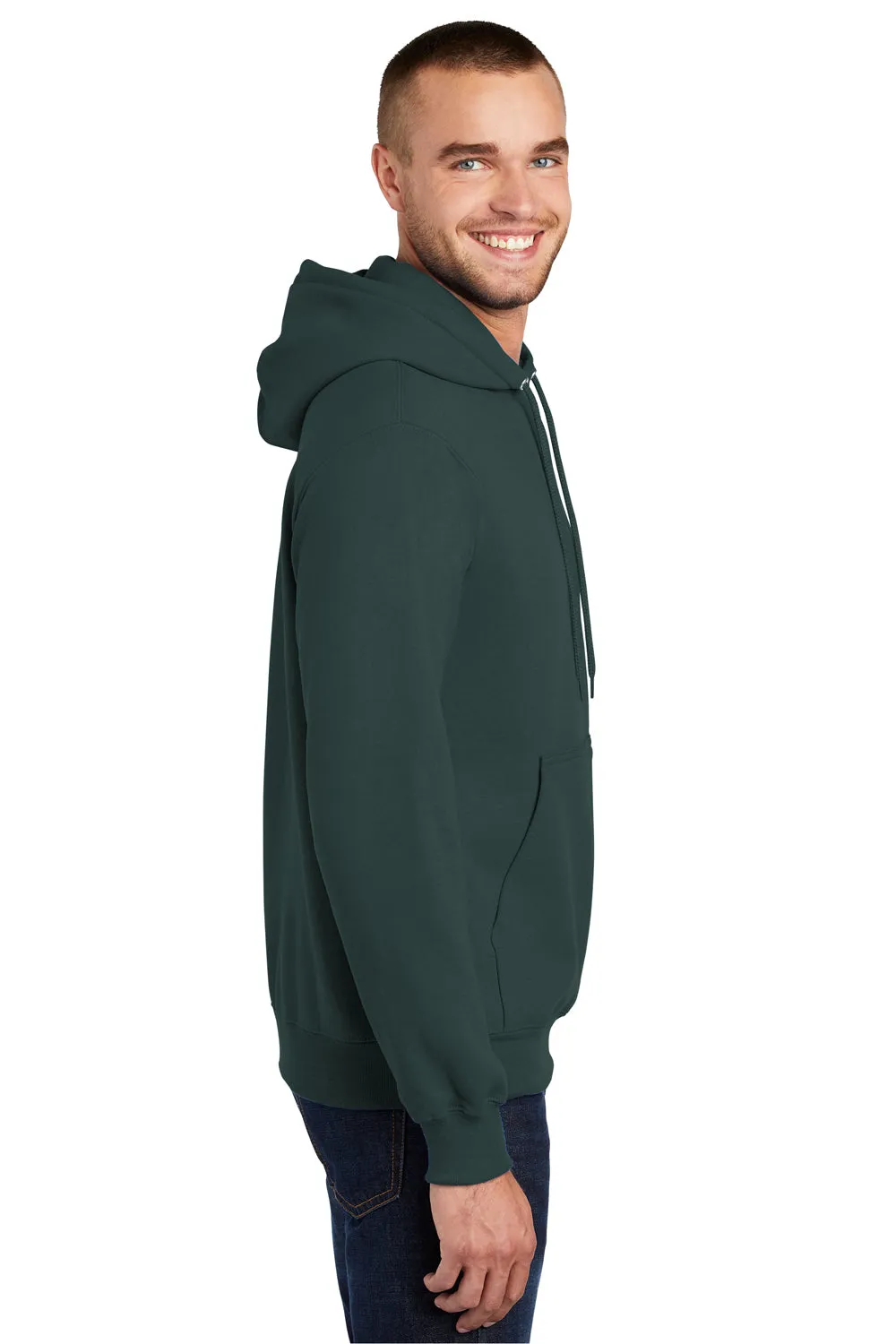 Port & Company Mens Essential Pill Resistant Fleece Hooded Sweatshirt Hoodie w/ Pouch Pocket - Dark Green
