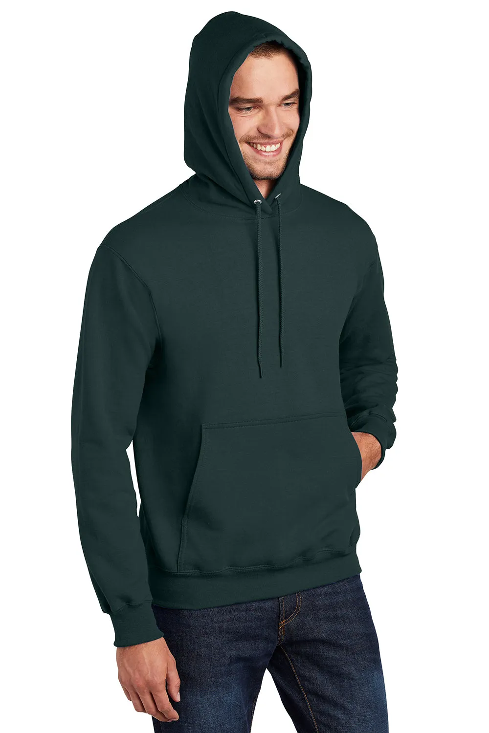 Port & Company Mens Essential Pill Resistant Fleece Hooded Sweatshirt Hoodie w/ Pouch Pocket - Dark Green