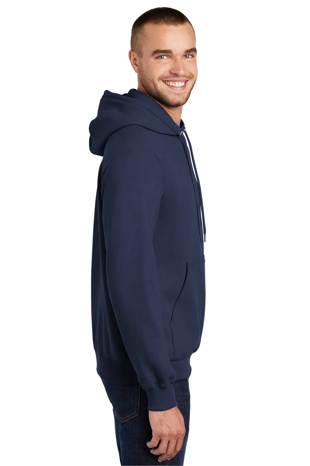 Port & Company Mens Essential Pill Resistant Fleece Hooded Sweatshirt Hoodie w/ Pouch Pocket - Navy Blue