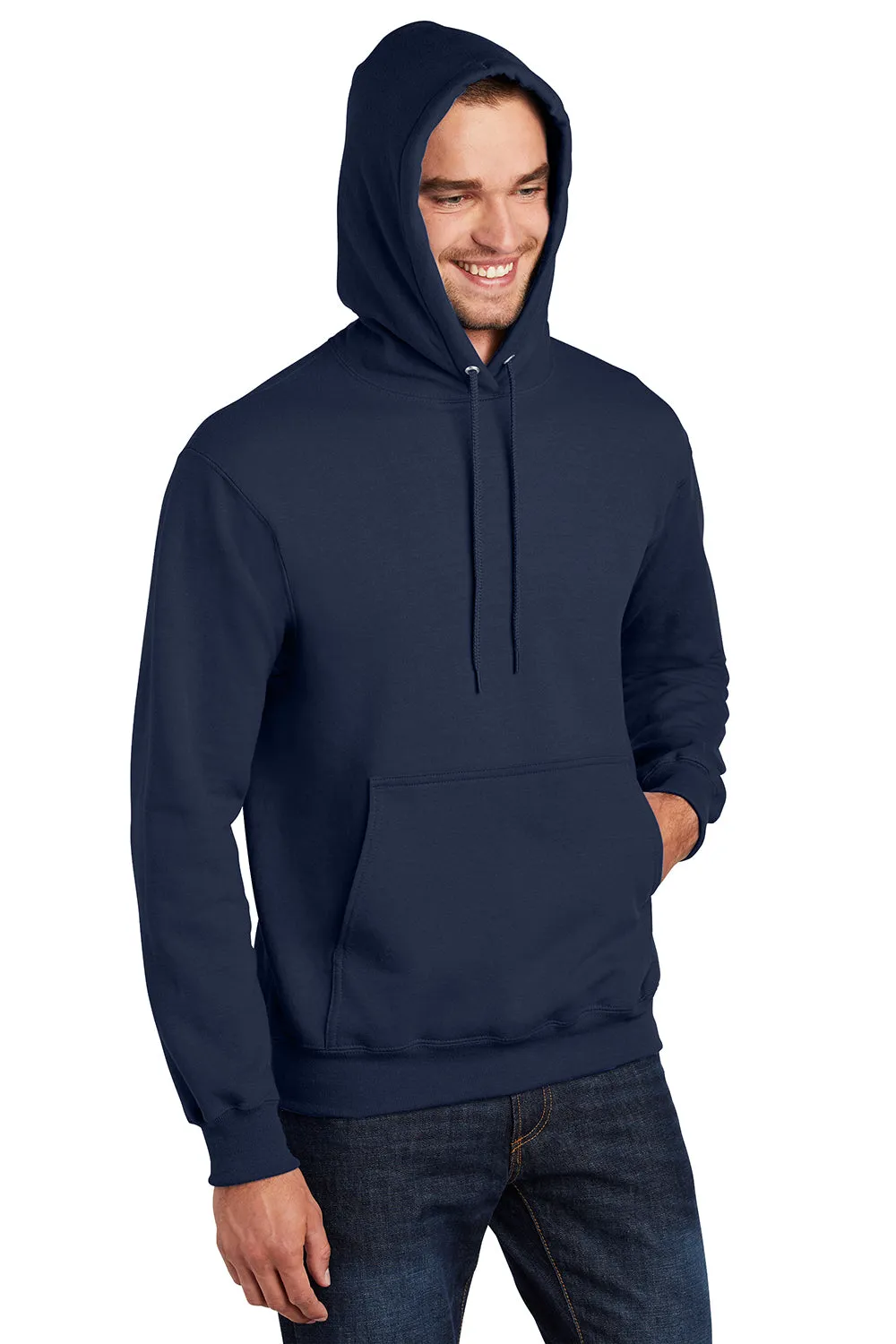 Port & Company Mens Essential Pill Resistant Fleece Hooded Sweatshirt Hoodie w/ Pouch Pocket - Navy Blue