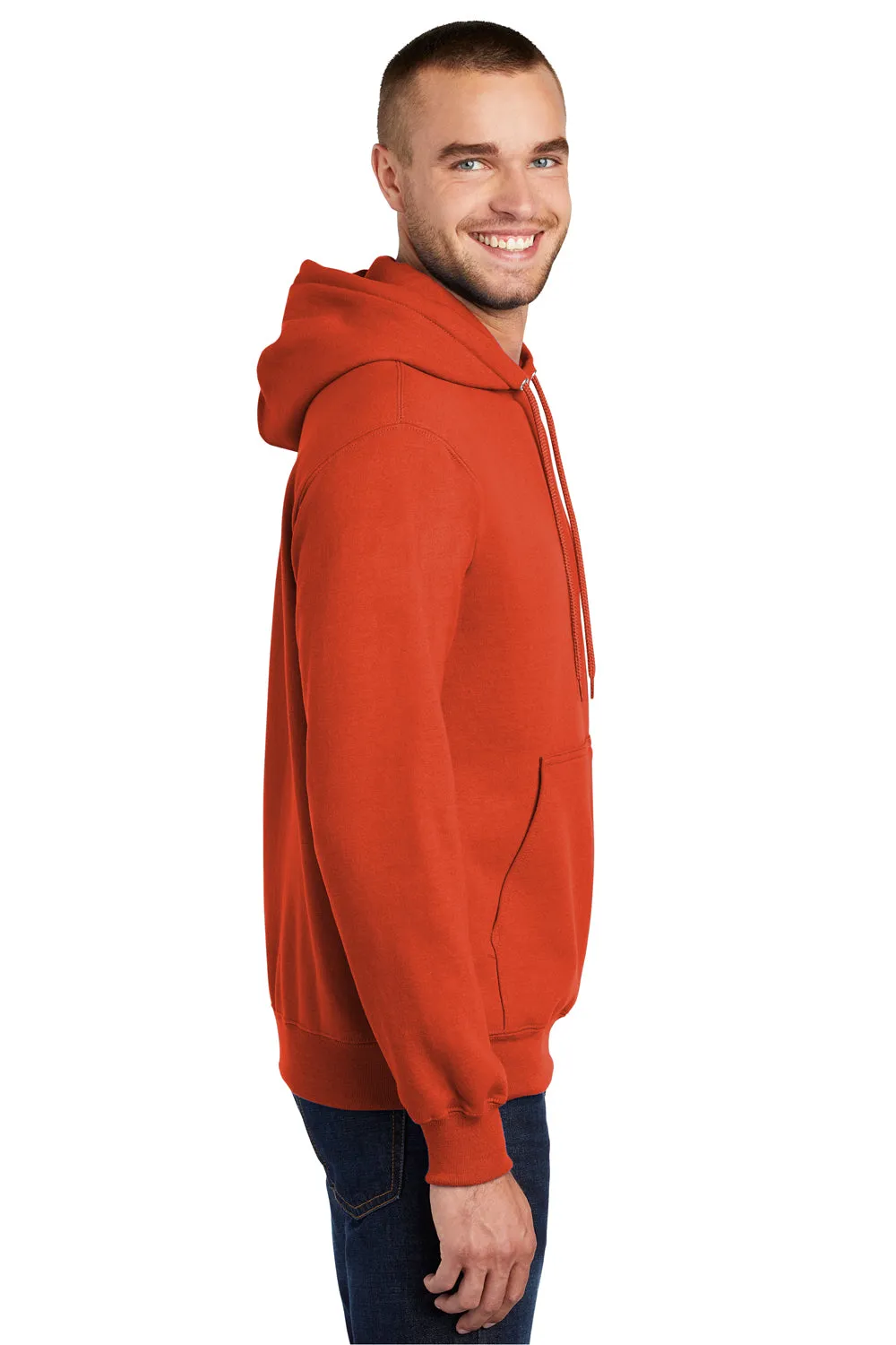 Port & Company Mens Essential Pill Resistant Fleece Hooded Sweatshirt Hoodie w/ Pouch Pocket - Orange
