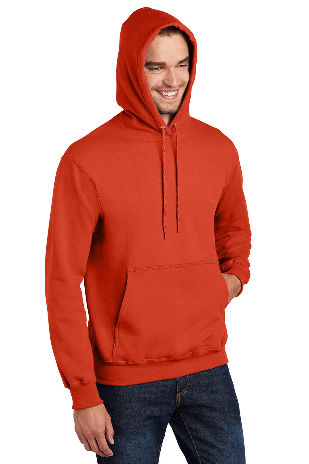 Port & Company Mens Essential Pill Resistant Fleece Hooded Sweatshirt Hoodie w/ Pouch Pocket - Orange