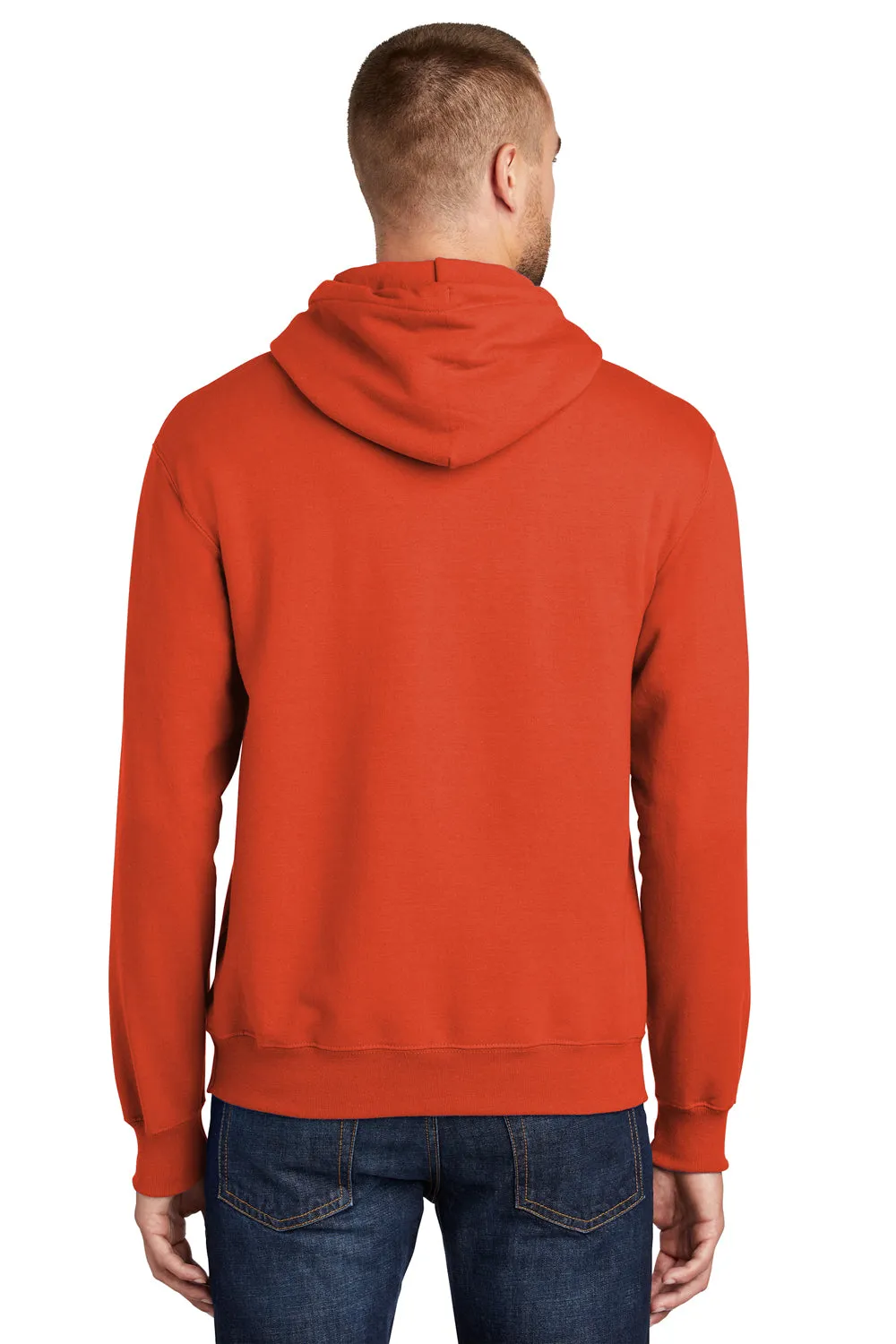 Port & Company Mens Essential Pill Resistant Fleece Hooded Sweatshirt Hoodie w/ Pouch Pocket - Orange