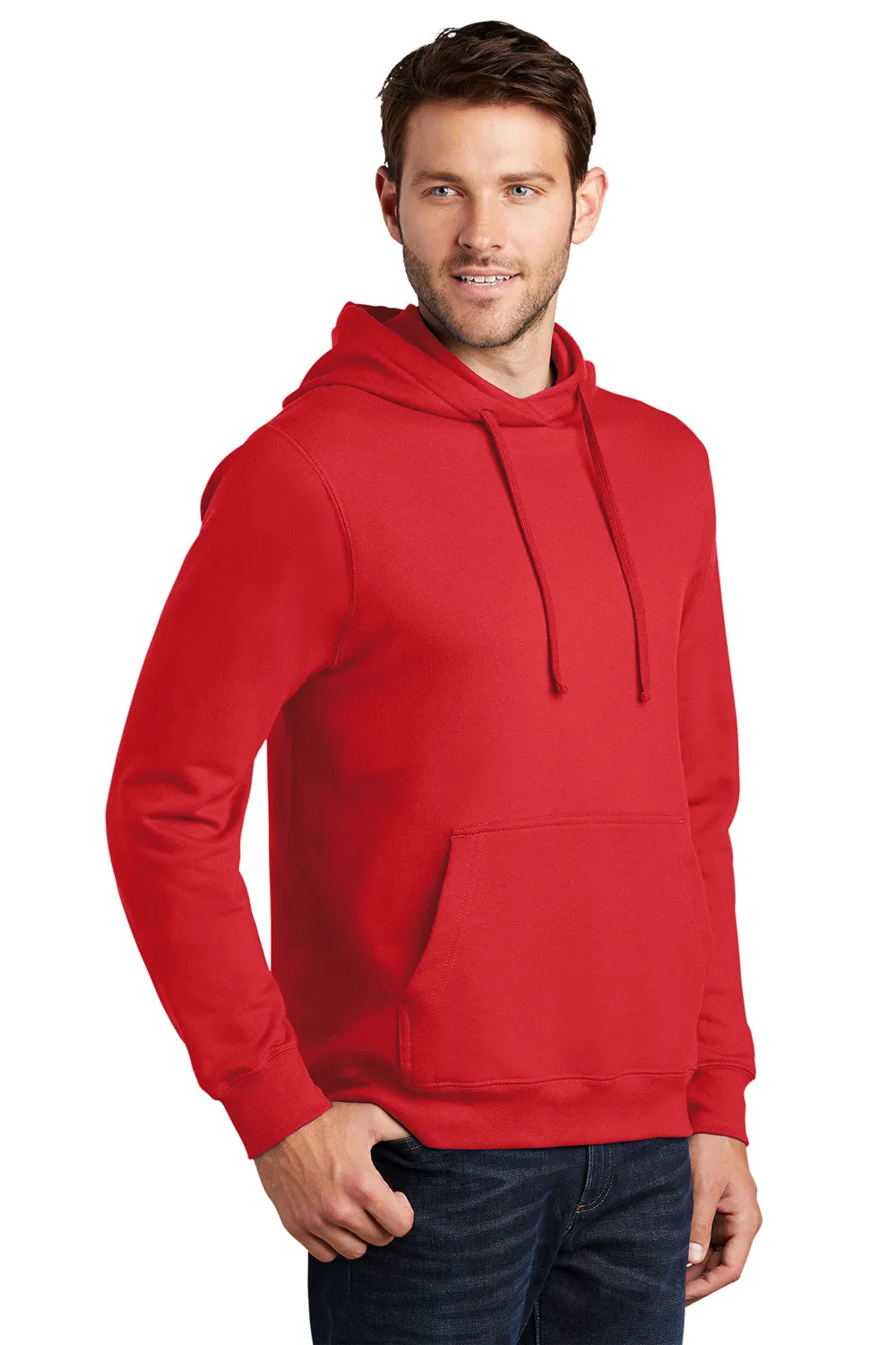 Port & Company Mens Fan Favorite Fleece Hooded Sweatshirt Hoodie w/ Pouch Pocket - Bright Red