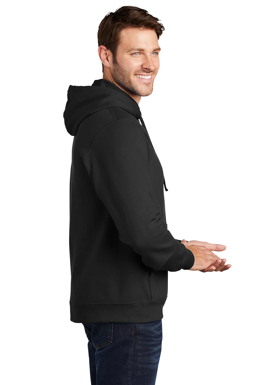 Port & Company Mens Fan Favorite Fleece Hooded Sweatshirt Hoodie w/ Pouch Pocket - Jet Black