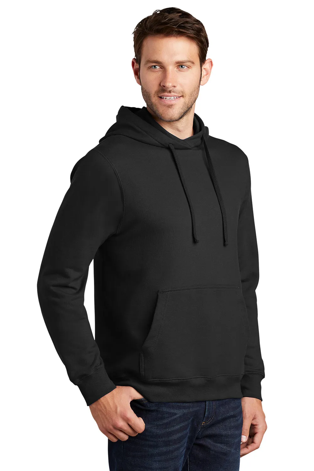 Port & Company Mens Fan Favorite Fleece Hooded Sweatshirt Hoodie w/ Pouch Pocket - Jet Black