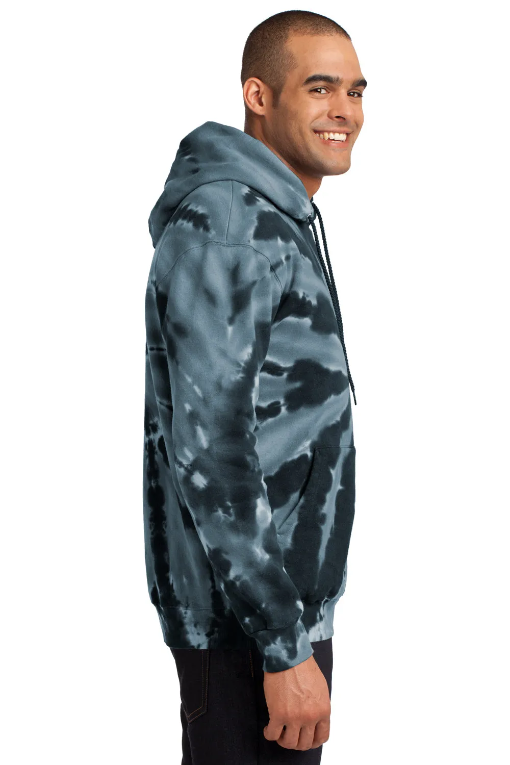 Port & Company Mens Tie-Dye Fleece Hooded Sweatshirt Hoodie w/ Pouch Pocket - Black