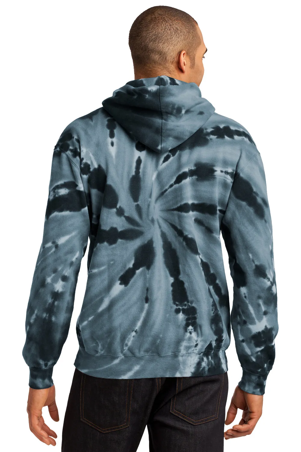 Port & Company Mens Tie-Dye Fleece Hooded Sweatshirt Hoodie w/ Pouch Pocket - Black