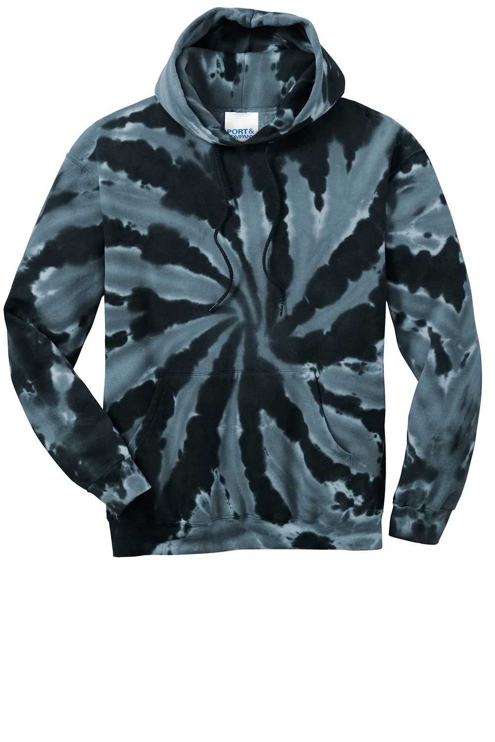 Port & Company Mens Tie-Dye Fleece Hooded Sweatshirt Hoodie w/ Pouch Pocket - Black