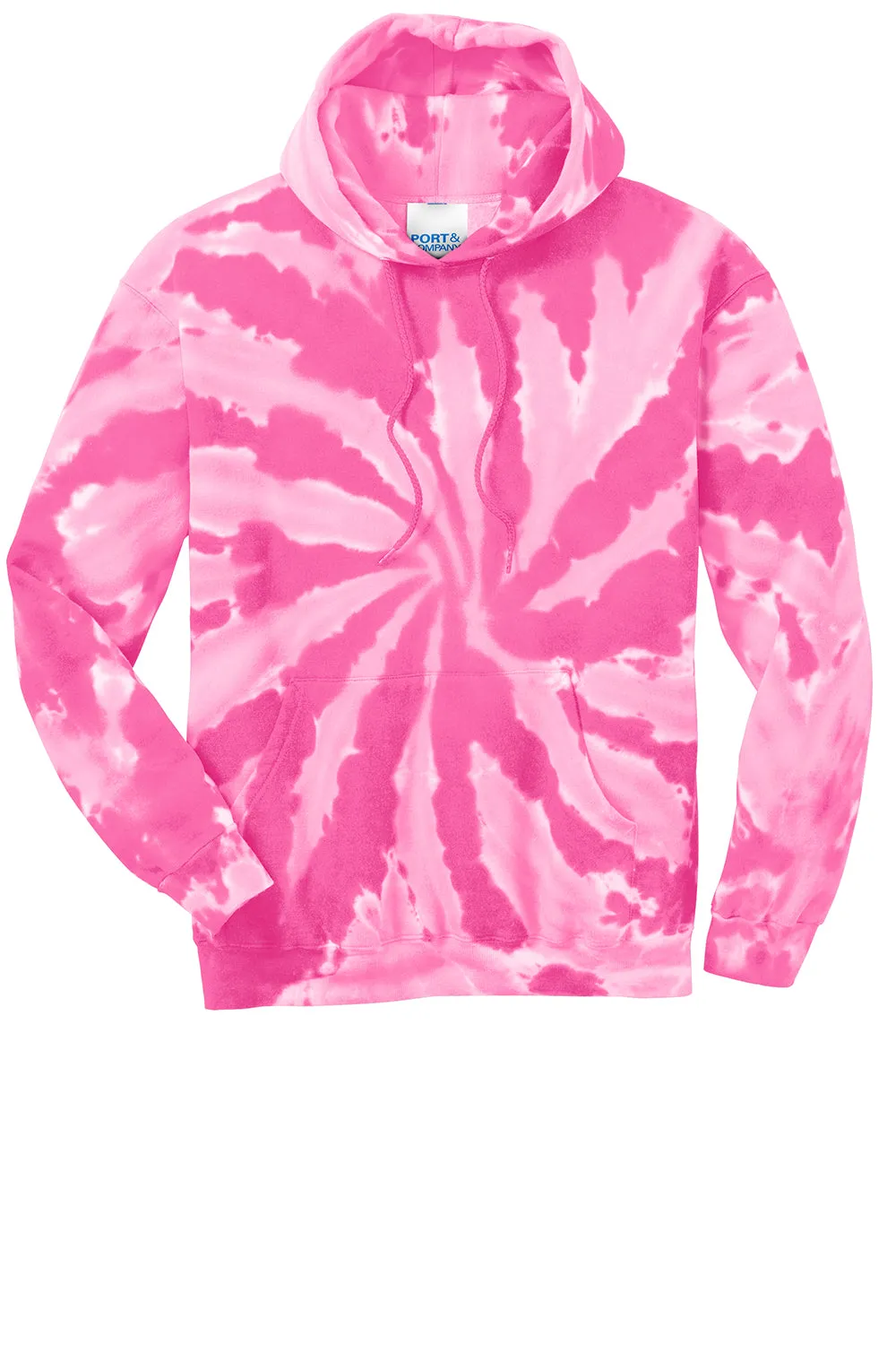 Port & Company Mens Tie-Dye Fleece Hooded Sweatshirt Hoodie w/ Pouch Pocket - Pink