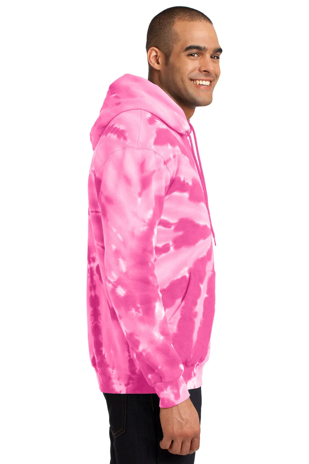 Port & Company Mens Tie-Dye Fleece Hooded Sweatshirt Hoodie w/ Pouch Pocket - Pink
