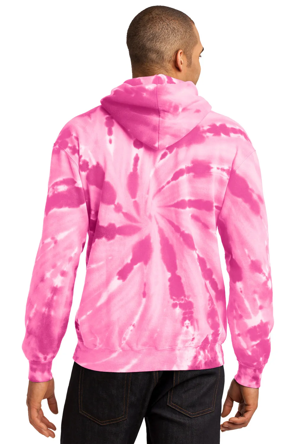 Port & Company Mens Tie-Dye Fleece Hooded Sweatshirt Hoodie w/ Pouch Pocket - Pink