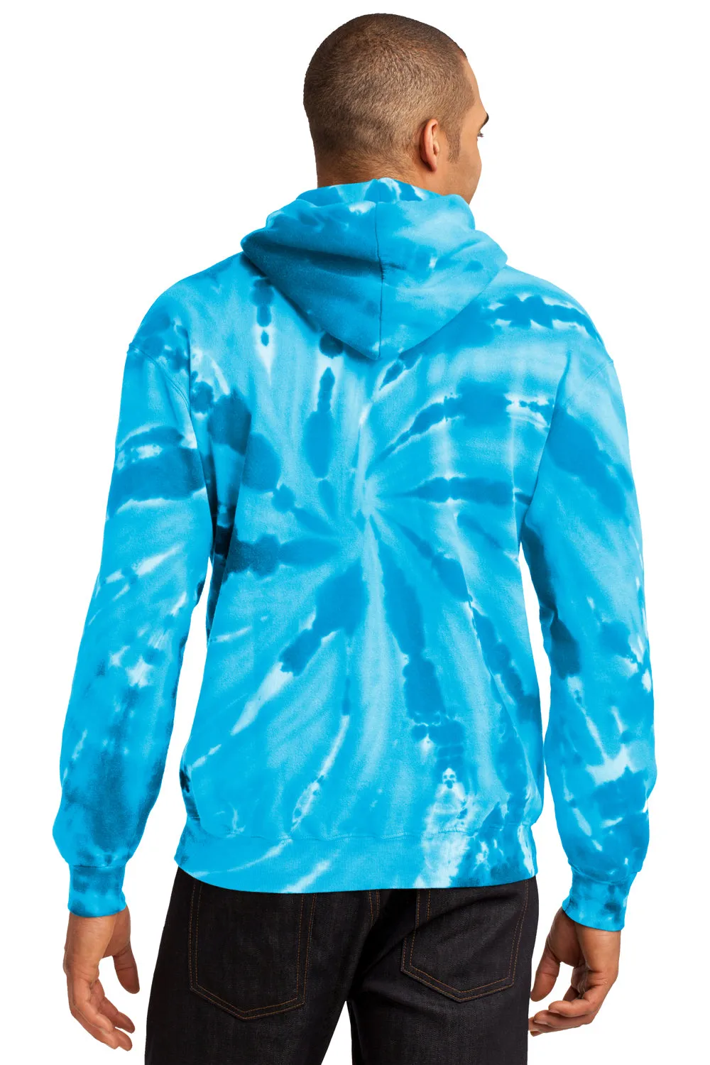Port & Company Mens Tie-Dye Fleece Hooded Sweatshirt Hoodie w/ Pouch Pocket - Turquoise Blue