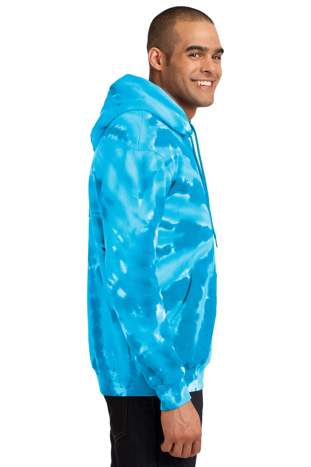 Port & Company Mens Tie-Dye Fleece Hooded Sweatshirt Hoodie w/ Pouch Pocket - Turquoise Blue