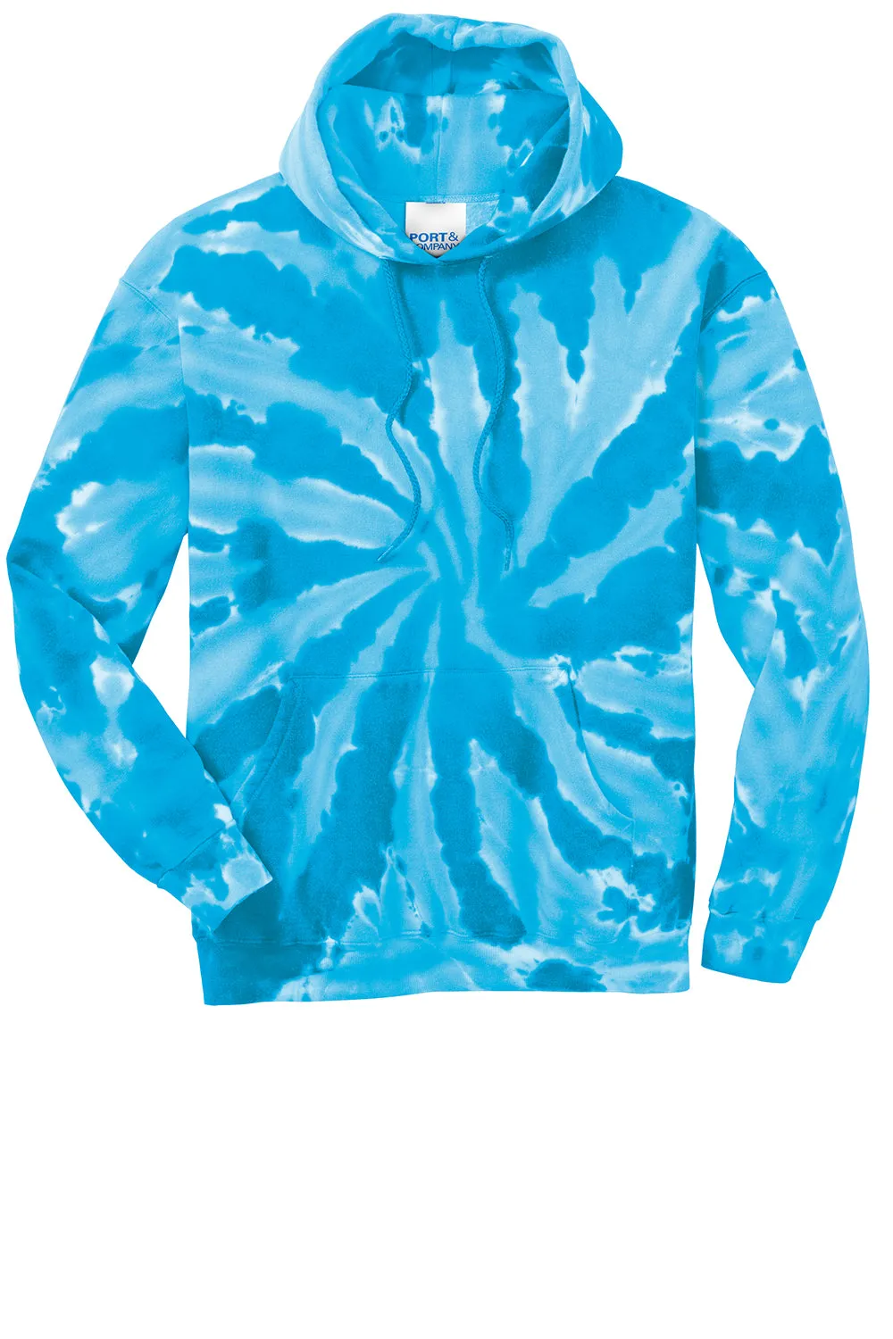 Port & Company Mens Tie-Dye Fleece Hooded Sweatshirt Hoodie w/ Pouch Pocket - Turquoise Blue