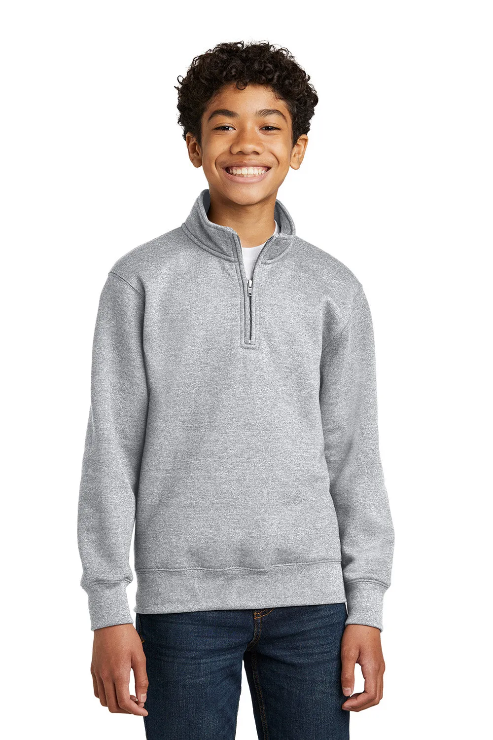 Port & Company Youth Core Fleece 1/4 Zip Sweatshirt - Heather Grey