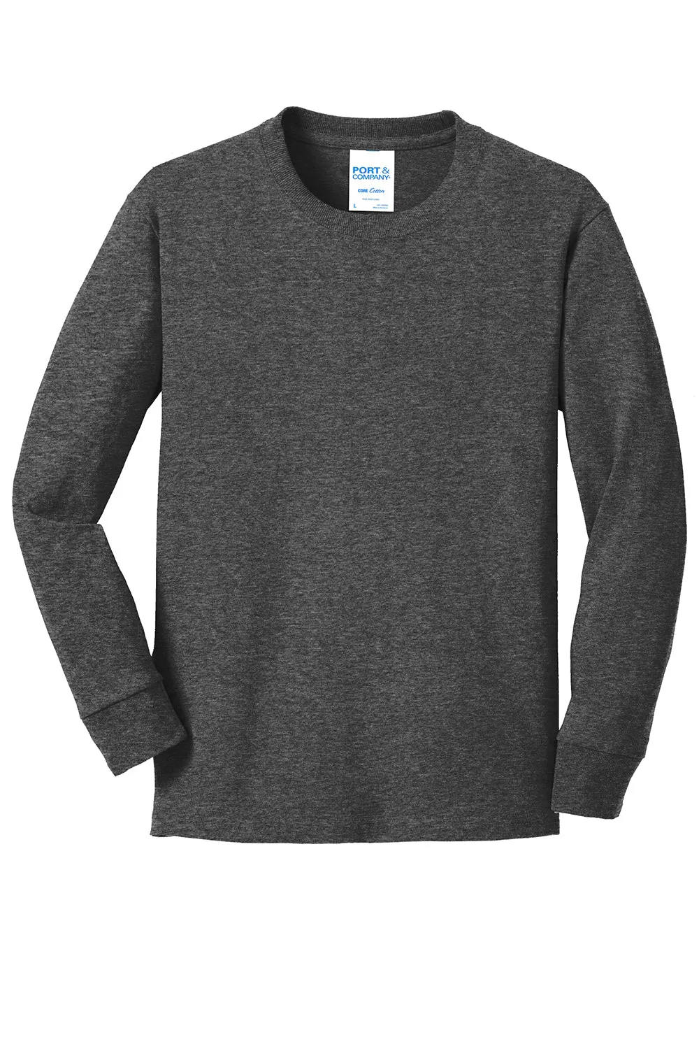 Port & Company Youth Core Long Sleeve Crewneck T-Shirt - Heather Dark Grey