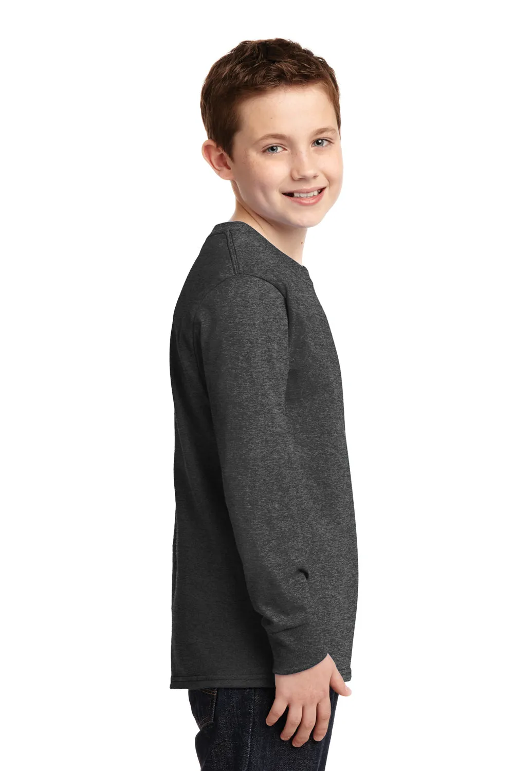 Port & Company Youth Core Long Sleeve Crewneck T-Shirt - Heather Dark Grey