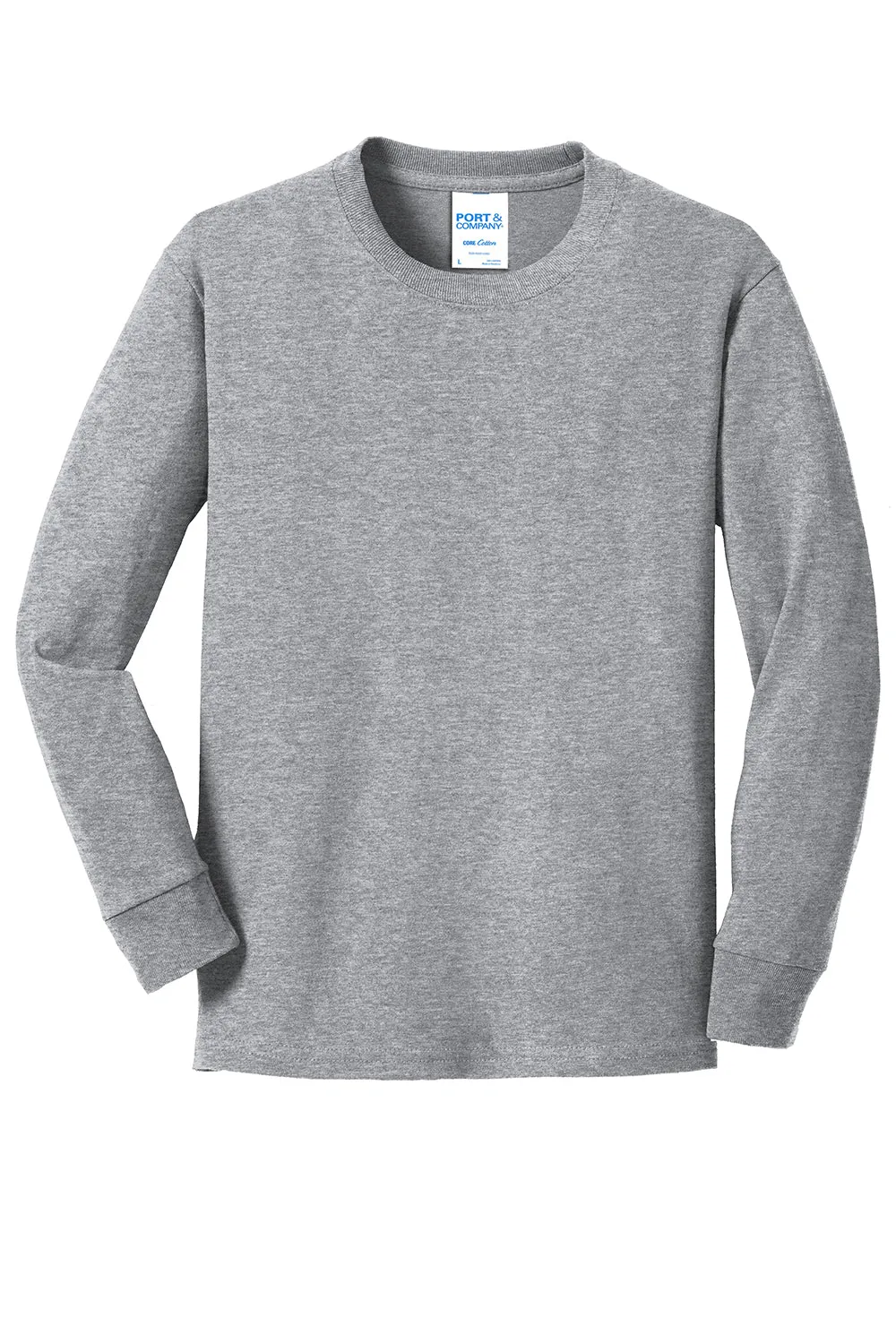 Port & Company Youth Core Long Sleeve Crewneck T-Shirt - Heather Grey
