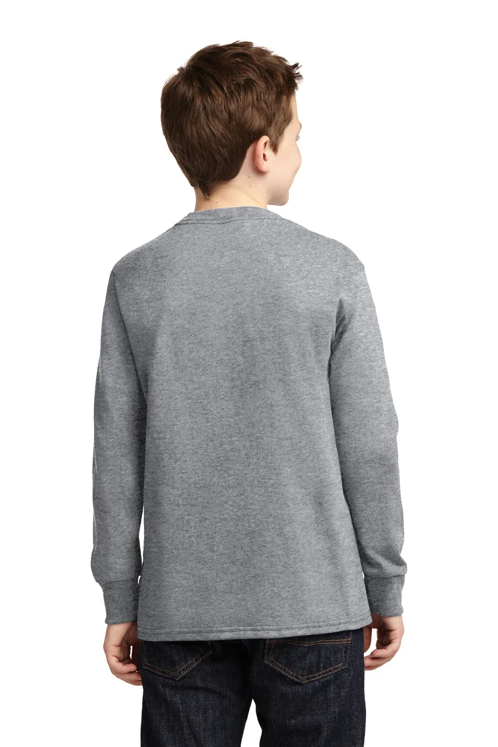 Port & Company Youth Core Long Sleeve Crewneck T-Shirt - Heather Grey