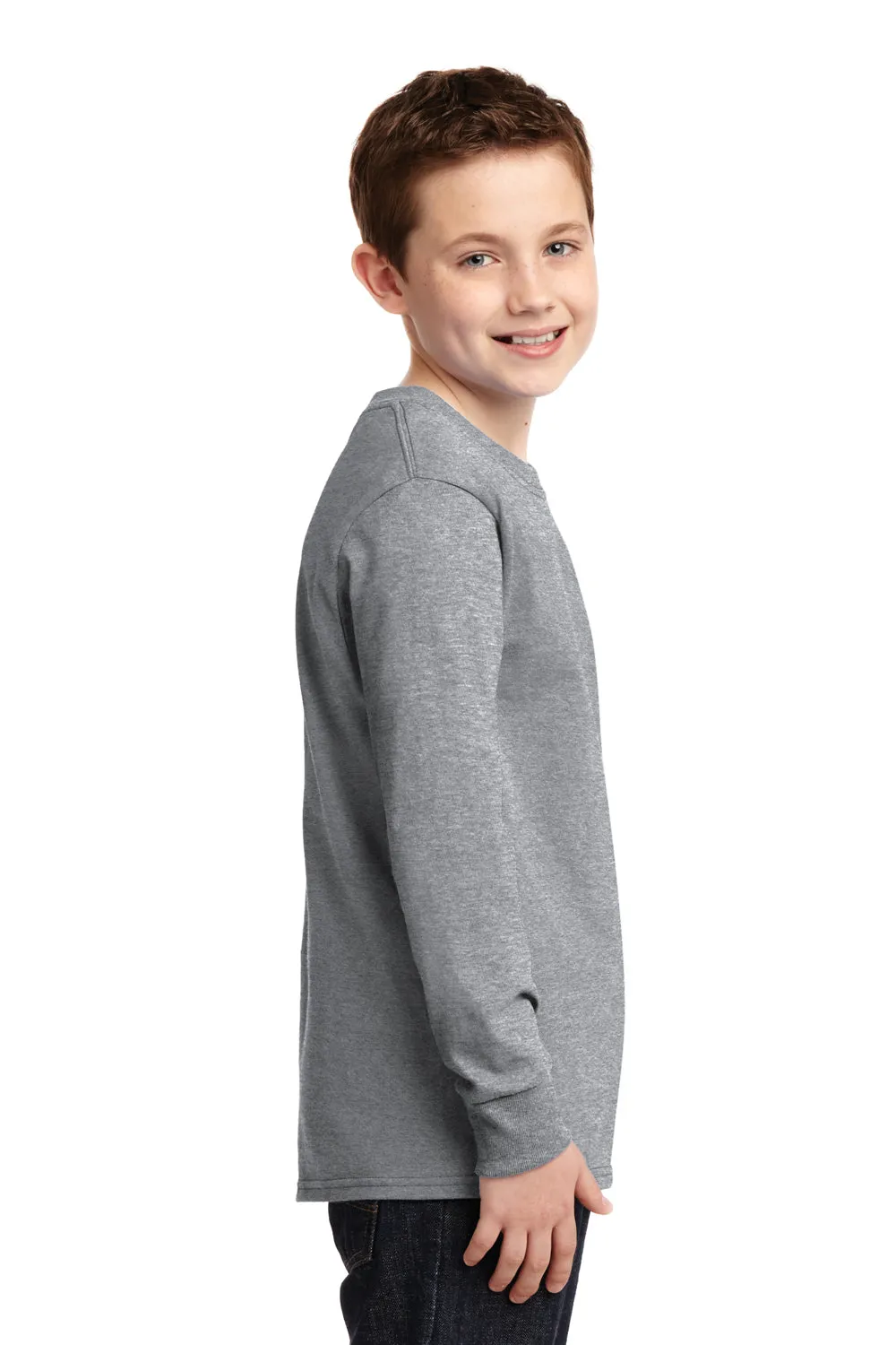 Port & Company Youth Core Long Sleeve Crewneck T-Shirt - Heather Grey