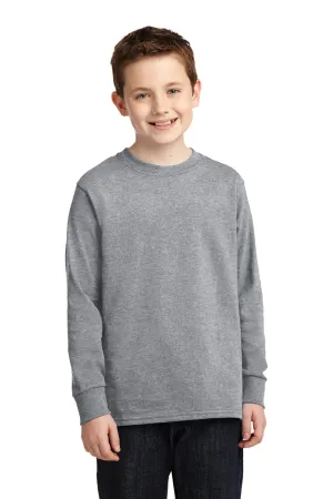 Port & Company Youth Core Long Sleeve Crewneck T-Shirt - Heather Grey