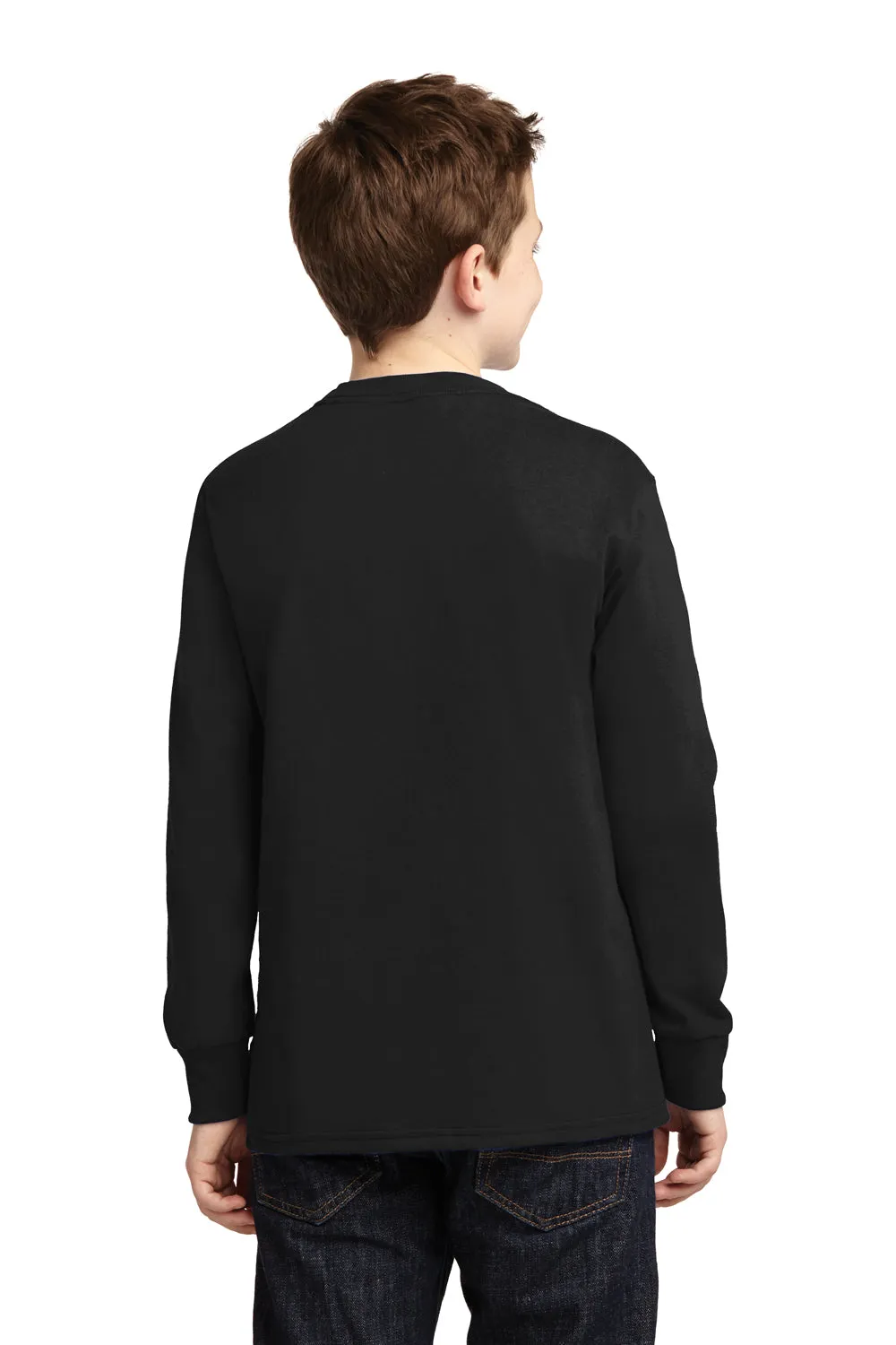 Port & Company Youth Core Long Sleeve Crewneck T-Shirt - Jet Black