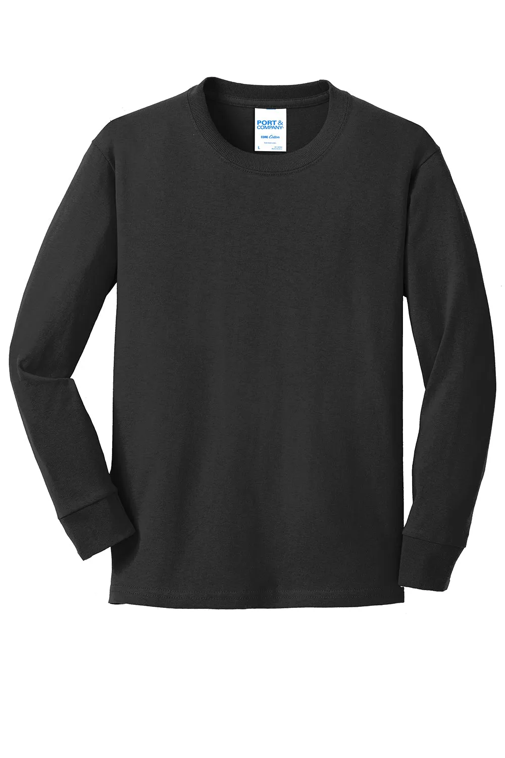 Port & Company Youth Core Long Sleeve Crewneck T-Shirt - Jet Black