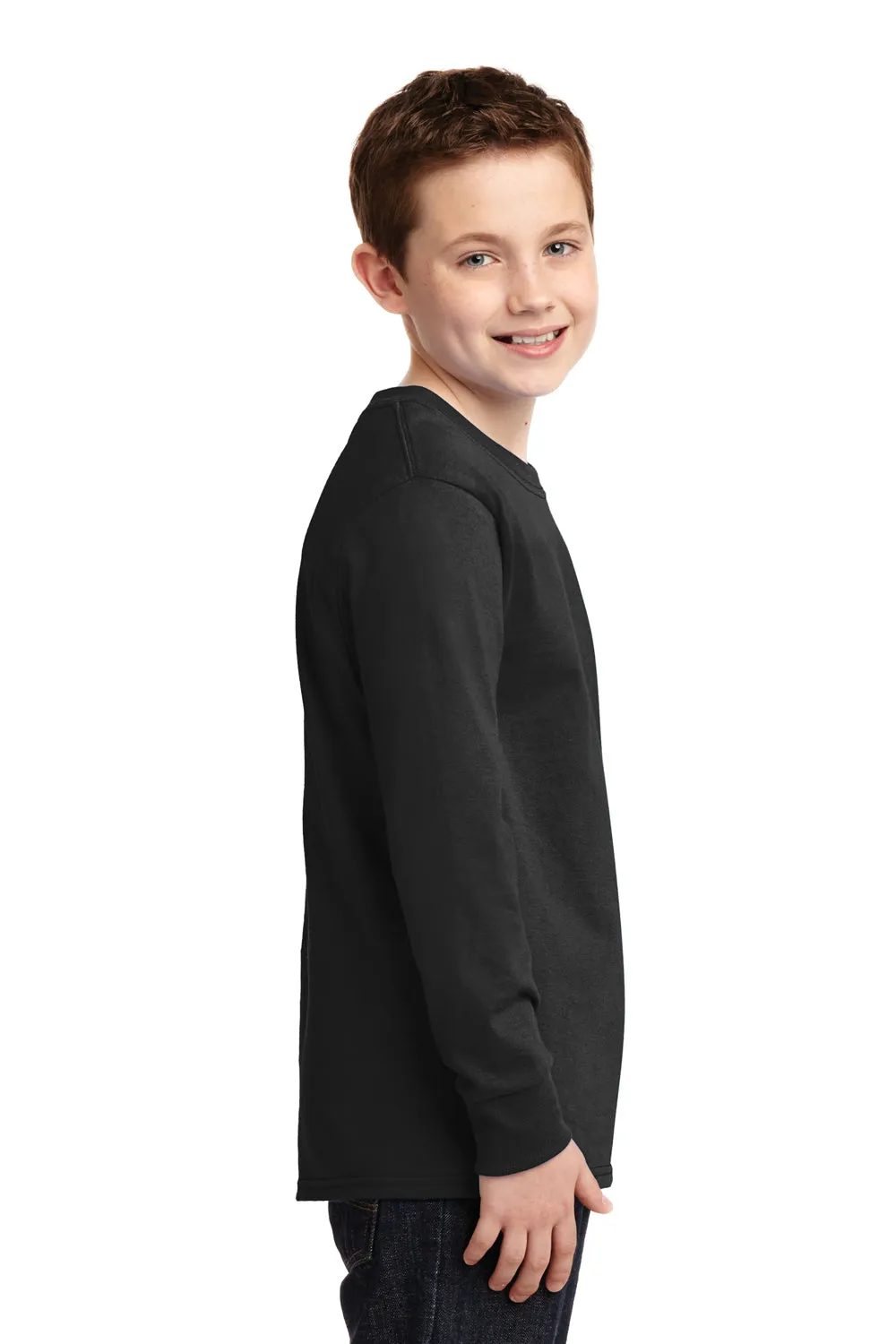 Port & Company Youth Core Long Sleeve Crewneck T-Shirt - Jet Black