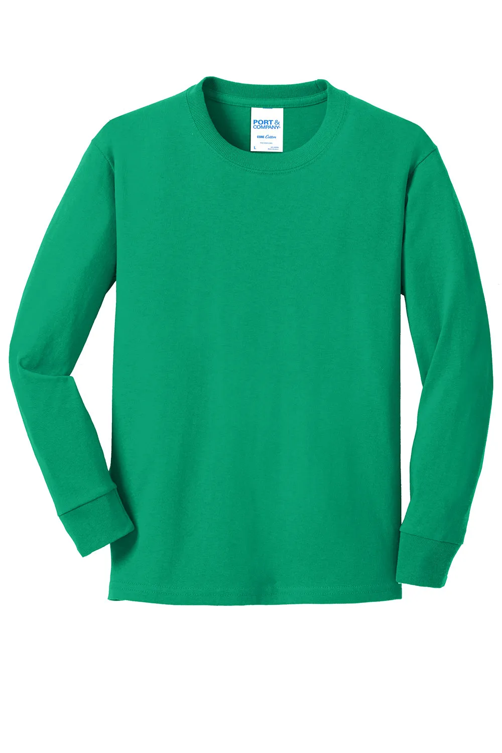 Port & Company Youth Core Long Sleeve Crewneck T-Shirt - Kelly Green