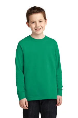 Port & Company Youth Core Long Sleeve Crewneck T-Shirt - Kelly Green