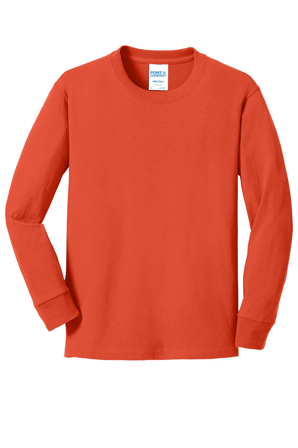 Port & Company Youth Core Long Sleeve Crewneck T-Shirt - Orange